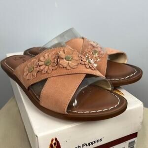 Hush Puppies Olive XBand peach suede slide sandals with appliques new in box